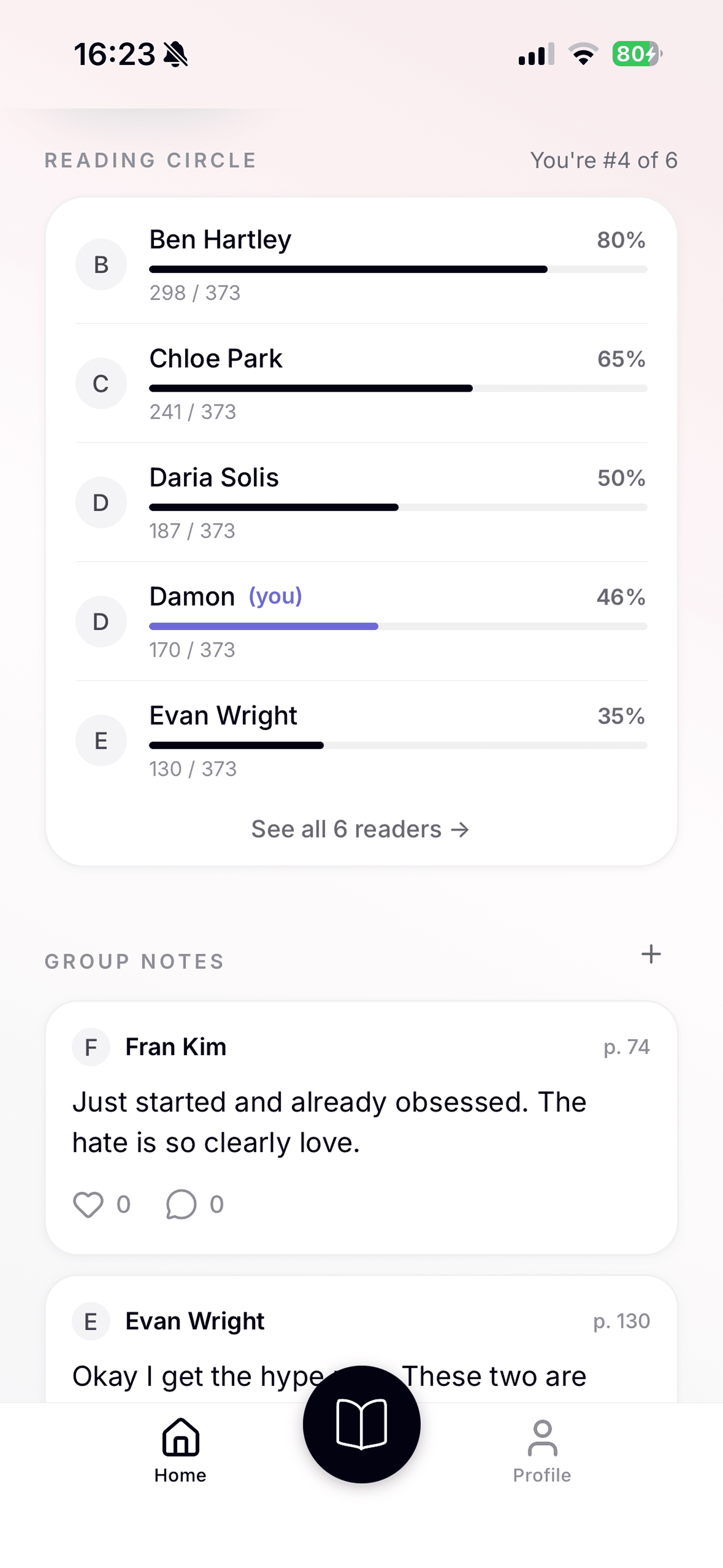Reading circle progress
